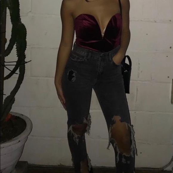 Shop M velvet burgundy body suit - Picture 2 of 2